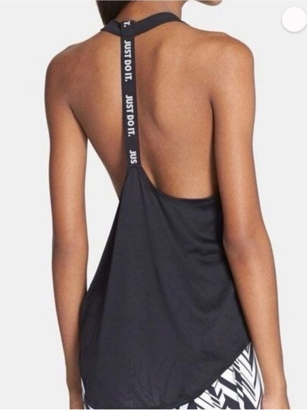 Nike Black Open T Racer Back Tank with 'Just Do It' Center Strap Gym Yoga M
